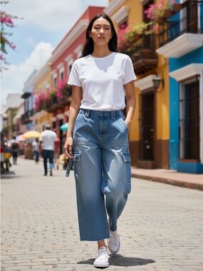 Celebrity Pink Light Blue Wide-Leg Cargo Jeans